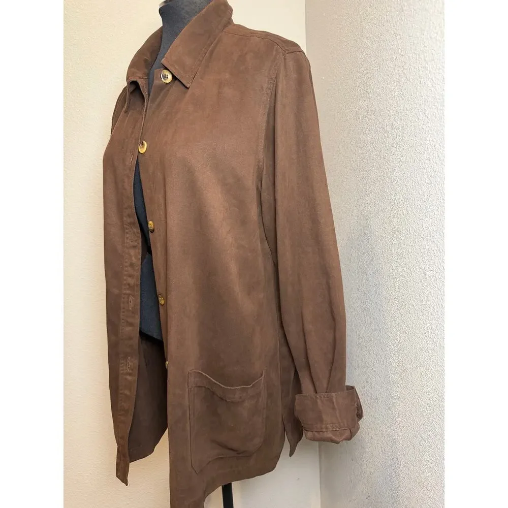 Pendleton Brown Jacket Women 14 Tall Button Front Lightweight Coat Classic 90’s